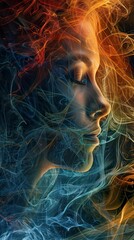 Wall Mural - female profile portrait artistic poster illustration blending beautifully with abstract elements