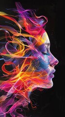 Wall Mural - female profile portrait artistic poster illustration blending beautifully with abstract elements