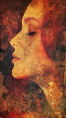 Wall Mural - female profile portrait artistic poster illustration blending beautifully with abstract elements