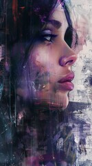 Wall Mural - female profile portrait artistic poster illustration blending beautifully with abstract elements
