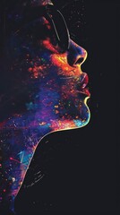 Wall Mural - female profile portrait artistic poster illustration blending beautifully with abstract elements