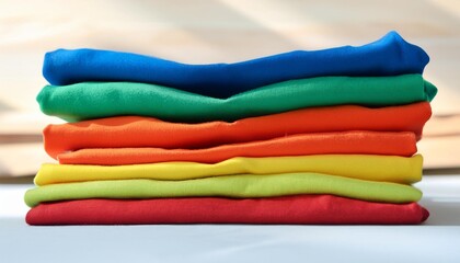 Canvas Print - pile of colorful folded t shirts