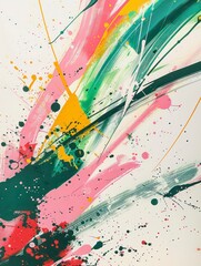 Wall Mural - abstract artistic splashing ink dots in light pink and green