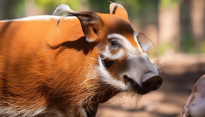 Wall Mural - red river hog in captivity gets a close up on a sunny day