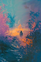 Wall Mural - stylized generative landscape background with noisy surface and deep colors