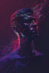 Wall Mural - stylized generative portrait background with noisy surface and deep colors