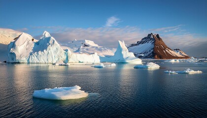 Canvas Print - icebergs in the water with a mountain in the background