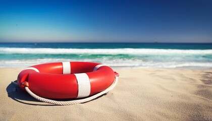 Wall Mural - red lifeguard oy on the beach