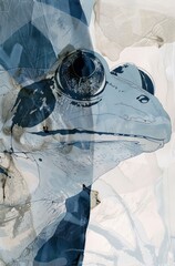 Wall Mural - abstract blue frog illustration with organic free artistic fluid composition and faded colors