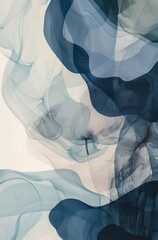 Wall Mural - abstract blue poster illustration with organic free artistic fluid composition and faded colors