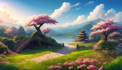 Sticker - anime art style of a beautiful cinematic scenery