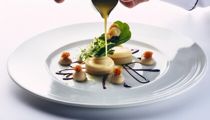 Wall Mural - culinary artistry gourmet dish plating chefs elegant sauce drizzle technique