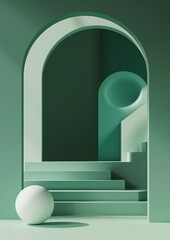 Wall Mural - minimal abstract scenery poster background with green soft pastel colors