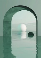 Wall Mural - minimal abstract scenery poster background with green soft pastel colors