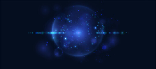 Poster - Abstract blue light rays PNG effect with glare and sparkles on dark background. Vector 10 EPS