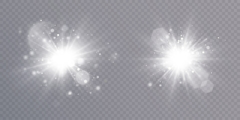 Aufkleber - Set of bright lens flares. Transparent shining sun, bright flash. Vector sparkles of light on transparent background