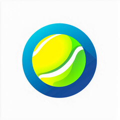 Wall Mural - Round sticker of a tennis ball. mobile app logo design, flat vector app icon of tennis ball, minimalistic, blue, white background.