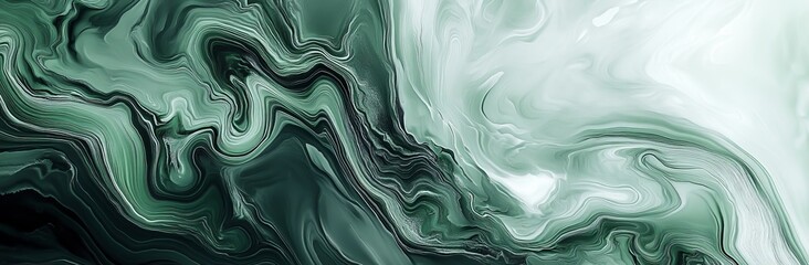 Wall Mural - An abstract green marble background with dark and light swirls of emerald and white, forming fluid lines in an elegant pattern..