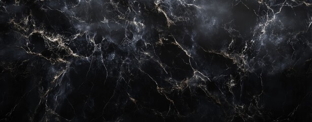 Wall Mural - A black marble background with dark and light gray veins, creating a sleek and elegant design..