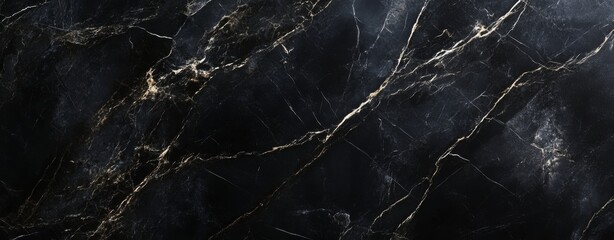 Wall Mural - A sophisticated black marble background featuring contrasting dark and light gray veins..