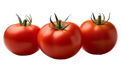 Three ripe red tomatoes on a transparent background