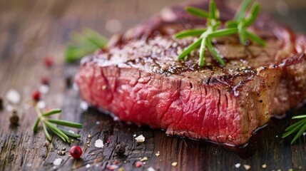 fresh rib eye steak cutlets on wood table