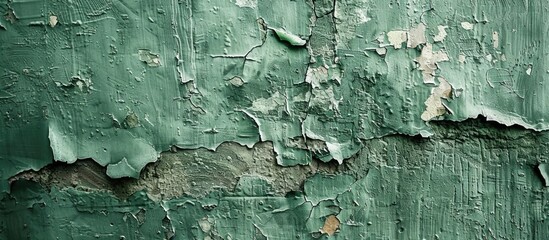 Wall Mural - old green paint on a gray wall creates a textured background for a copy space image.