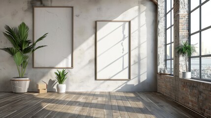 Wall Mural - Sunny loft space with two empty posters