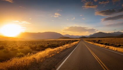 Wall Mural - contemplative moment at sunset while traveling through a scenic landscape