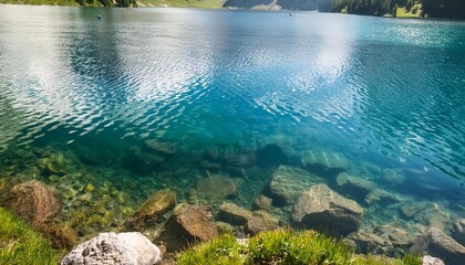 Wall Mural - water surface of a clear mountain lake in the alps