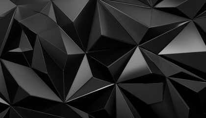 Wall Mural - 3d render abstract black crystal background faceted texture macro panorama wide panoramic polygonal wallpaper