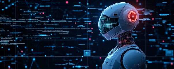 Wall Mural - Futuristic Robot with Digital Background