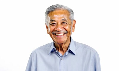 Wall Mural - Portrait of a senior asian man smiling on white background.