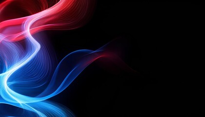 Wall Mural - blue red light waves on black backdrop with swirling hues on left side