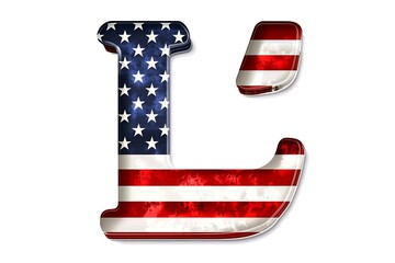 Capital 3d letter L with american flag texture isolated on white background.