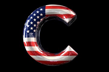 Wall Mural - Letter C stars and stripes american flag lettering font. 3D Rendering