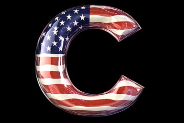 Wall Mural - Letter C stars and stripes american flag lettering font. 3D Rendering