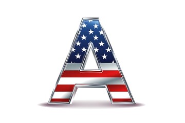 Wall Mural - Letter A with stars and stripes, US flag lettering font. Patriot design element, isolated on white. Alphabet, national type.