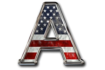 Wall Mural - Letter A with stars and stripes, US flag lettering font. Patriot design element, isolated on white. Alphabet, national type.