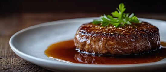 Poster - hamburger steak with demi glace sauce. with copy space image. Place for adding text or design