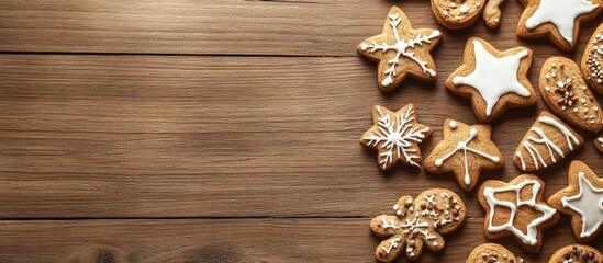 Poster - Christmas cookies on a wooden background. with copy space image. Place for adding text or design