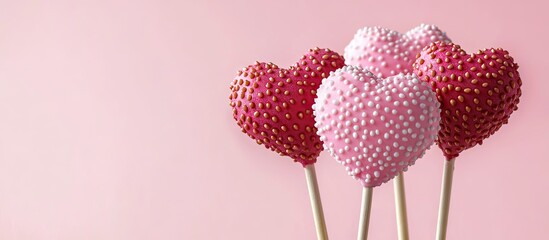 Poster - Valentine s heart shaped strawberry pie pops or cake pops Copyspace