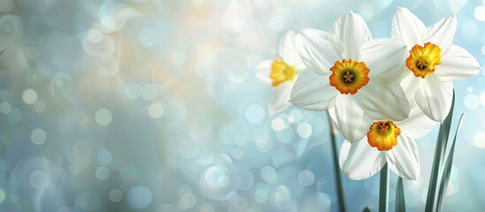 Poster - Spring flowers featuring white daffodils in a copy space image