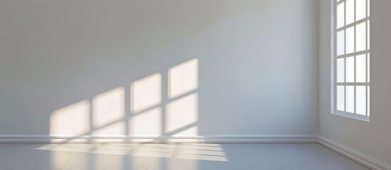 Poster - An empty well lit room at home displaying a plastic window against a white wall providing ample copy space for images
