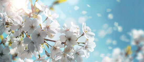 Leinwandbilder - Springtime copy space image with white cherry blossoms set against a blue sky