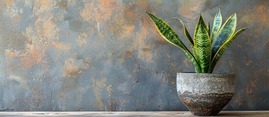 Poster - Small Sansevieria Trifasciata in a pot photographed in full frame with copy space image
