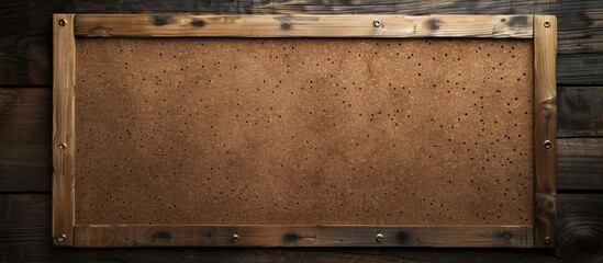 Poster - Vintage cork board with a brown paint covering An empty bulletin board with ample space for images
