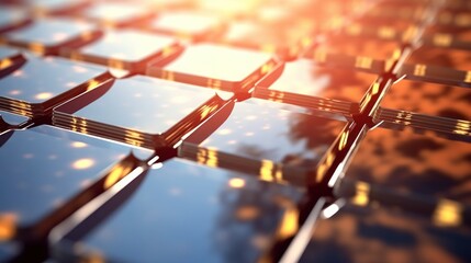 Wall Mural - Abstract Shiny Squares with Sunset Reflection
