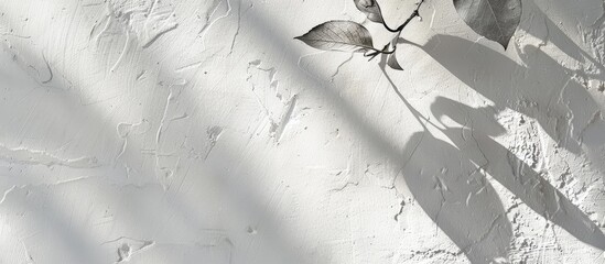 Poster - Neutral nature background with a gray leaf shadow on a white wall suitable for text placement in the copy space image