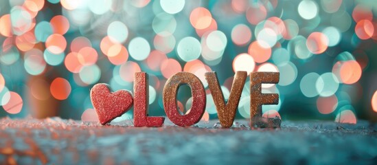 Enhance your Valentine s Day mood with a blurry background showcasing alphabet letters forming the word LOVE with copy space image